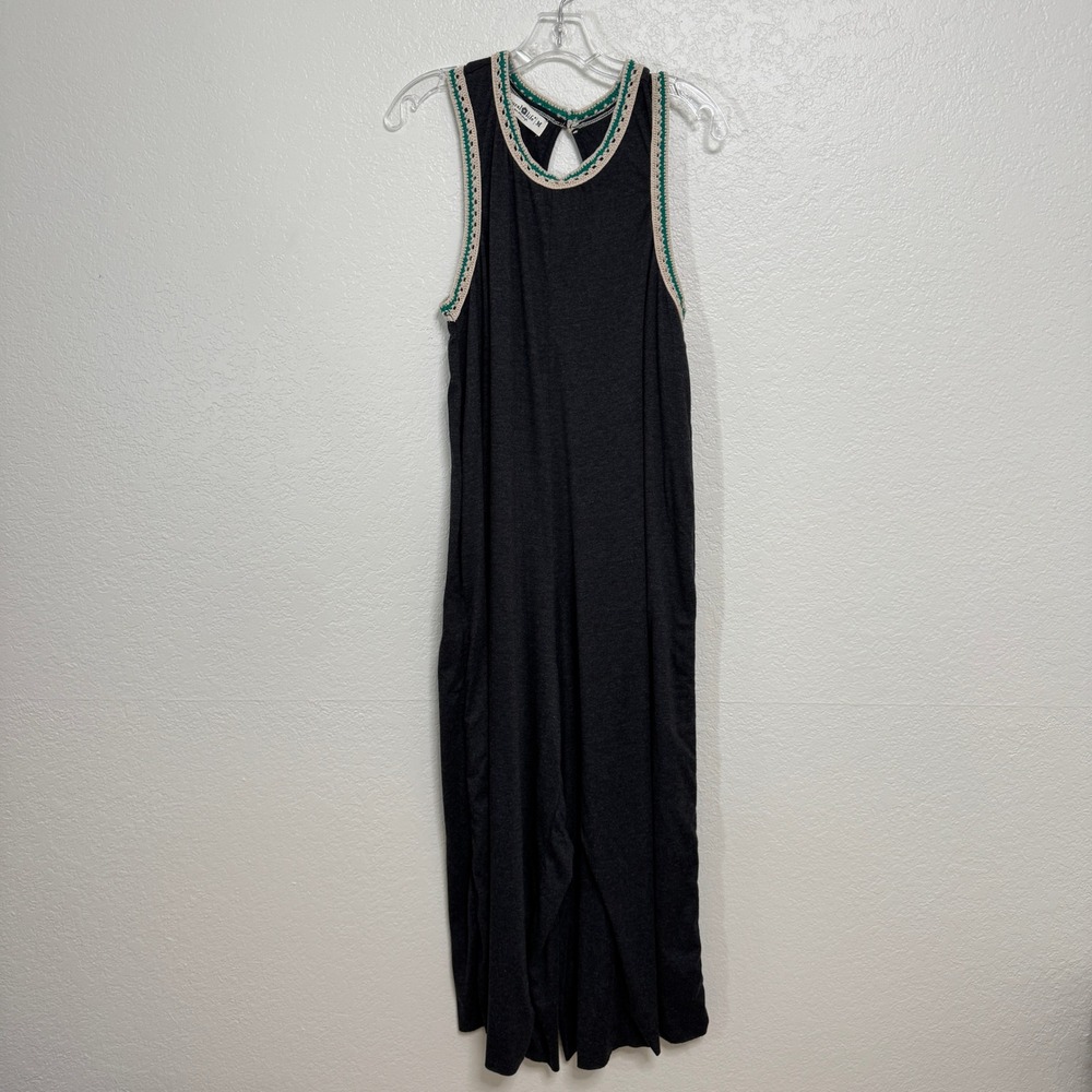 Natural Life Jumpsuit Womens M Gray Crochet Trim Wide Leg Rayon Knit Boho Willow